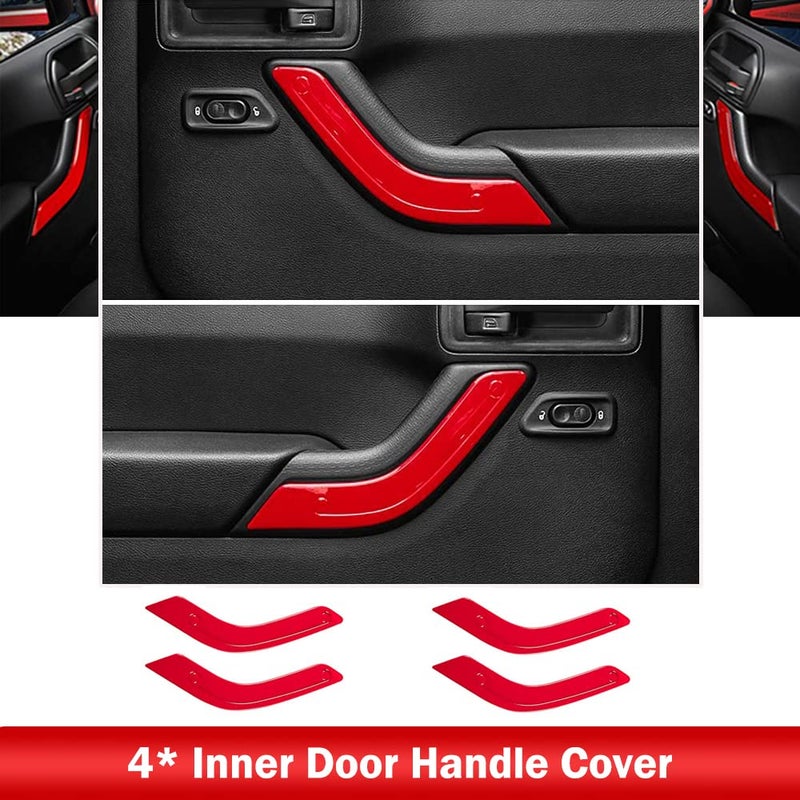 Opall Full Set Interior Decoration Kit - Steering Wheel & Center Console Air Outlet Trim, Door Handle Cover Inner, Passenger Seat Handle Trim for Jeep Wrangler JK JKU (18 X Red) - Image 4